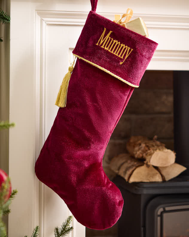 Personalised Christmas Stocking Velvet Custom Vintage Style Fireplace Mantelpiece Gift Present Sack Stocking with Hanging Tassel Decoration