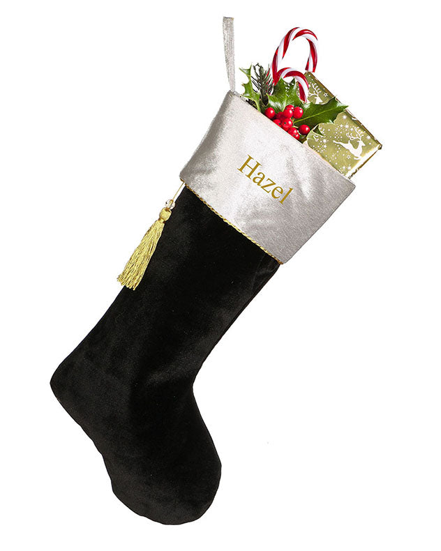 Personalised Kensington Black and Silver Velvet Christmas Stocking