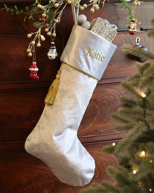Personalised Kensington Silver Velvet Stocking