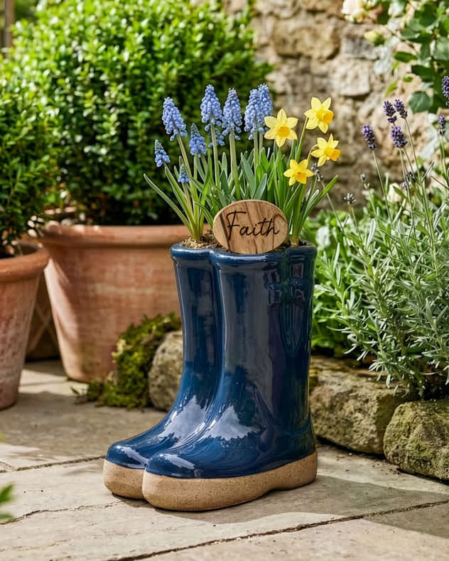 Welly Boot Ceramic Planter with Personalised Marker