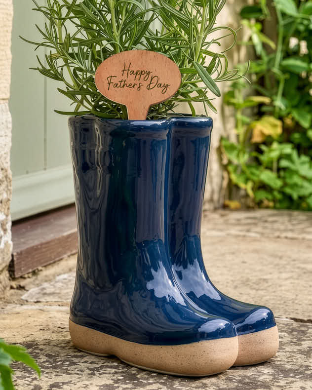 Dark Blue Small Welly Boot Planter with Personalised Marker Gift