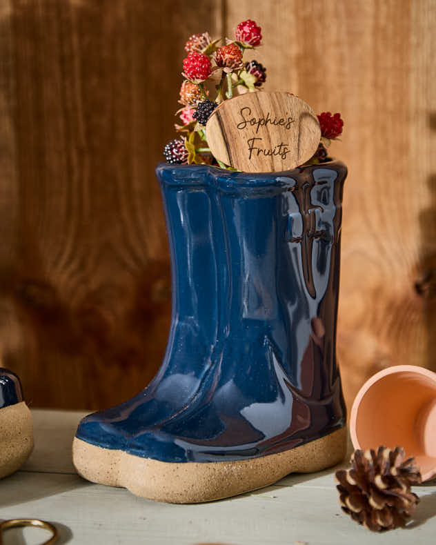 Blue Welly Boot Planter with Personalised Marker