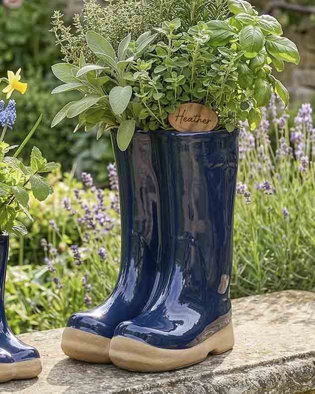 Welly Boot Ceramic Planter with Personalised Marker