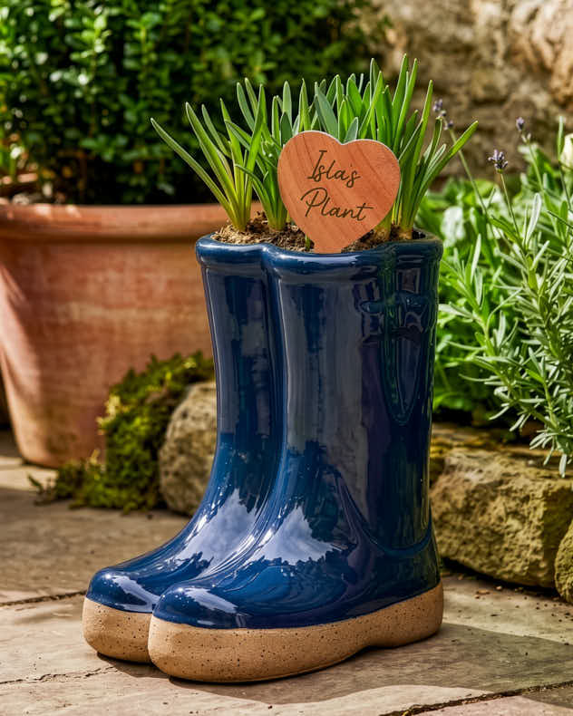 Welly Boot Ceramic Planter with Personalised Marker