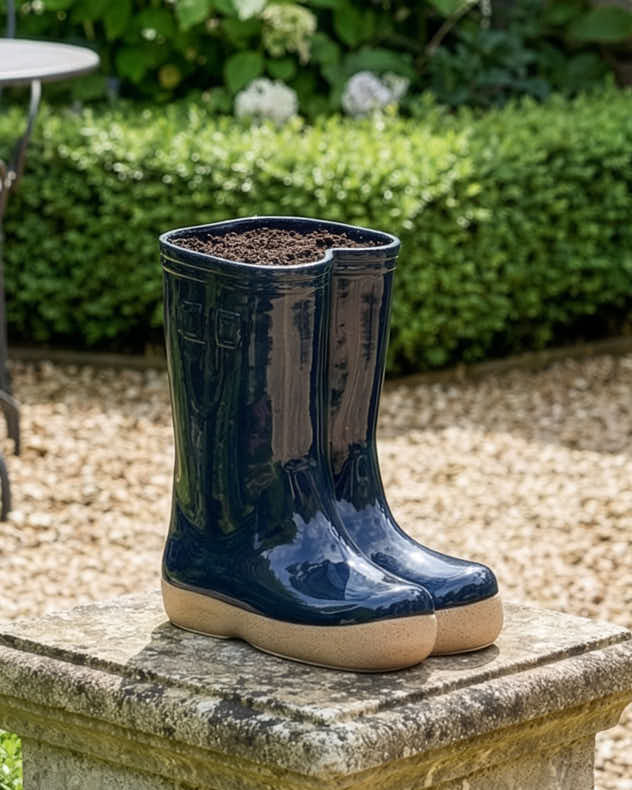 Dark Blue Small Welly Boot Planter with Personalised Marker Gift