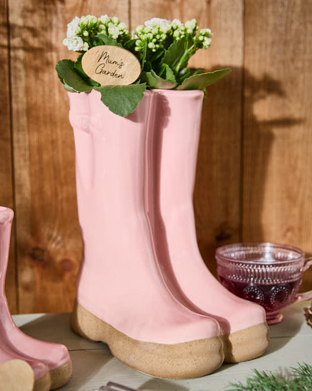 Large Pink Welly Boot Planter with Personalised Marker