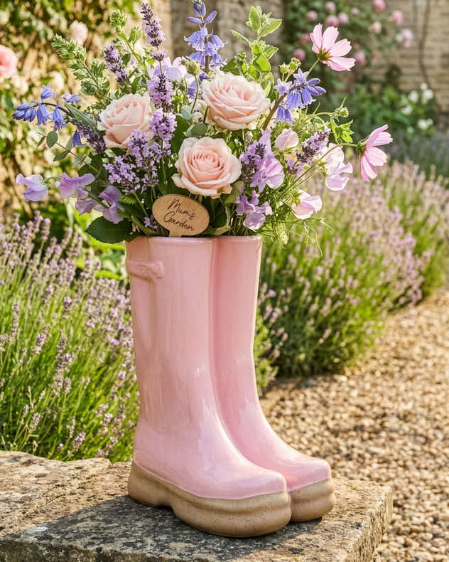 Welly Boot Ceramic Planter with Personalised Marker