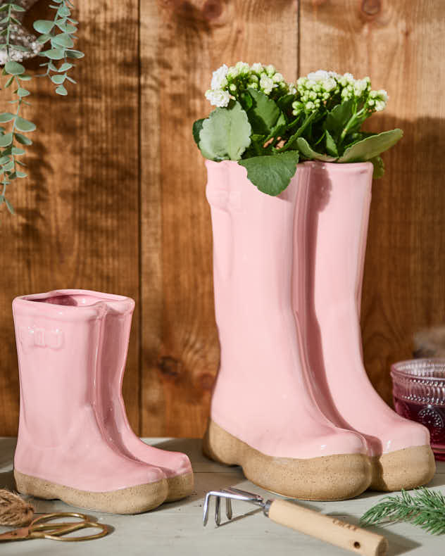 Little &amp; Large Pink Welly Boots Planter Set