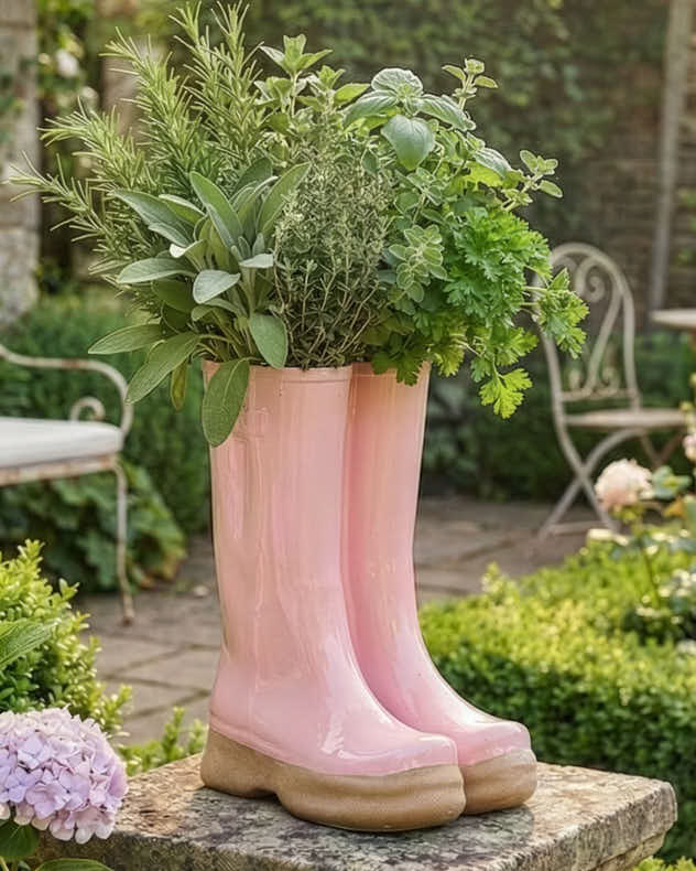Pots &amp; Planters - Little &amp; Large Pink Welly Boots Planter Set