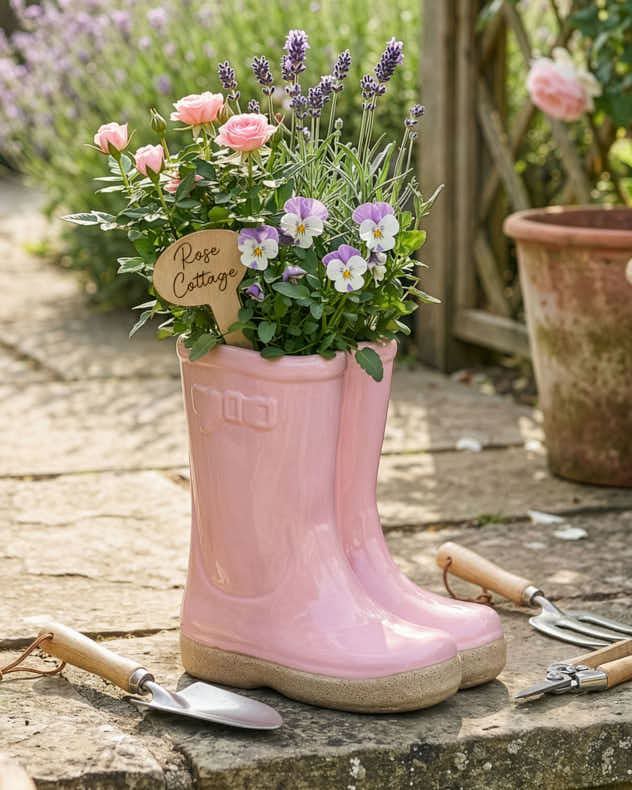 Pots &amp; Planters Small - Welly Boot Ceramic Planter with Personalised Marker