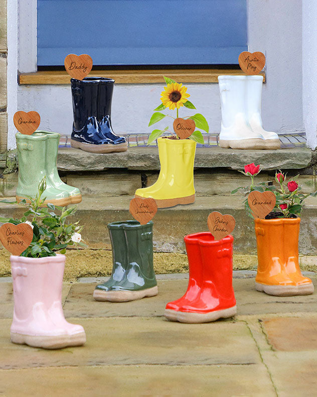 Welly Boot Planter with Personalised Heart Marker