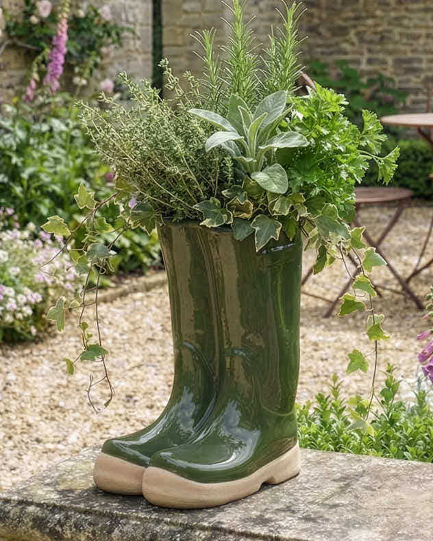 Little & Large Green Welly Boot Plant Pots