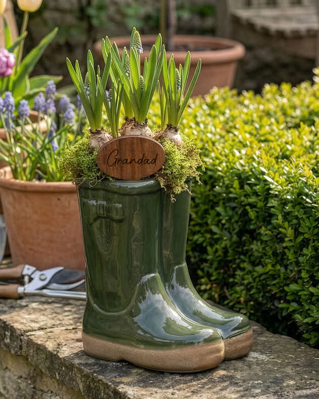 Welly Boot Ceramic Planter with Personalised Marker