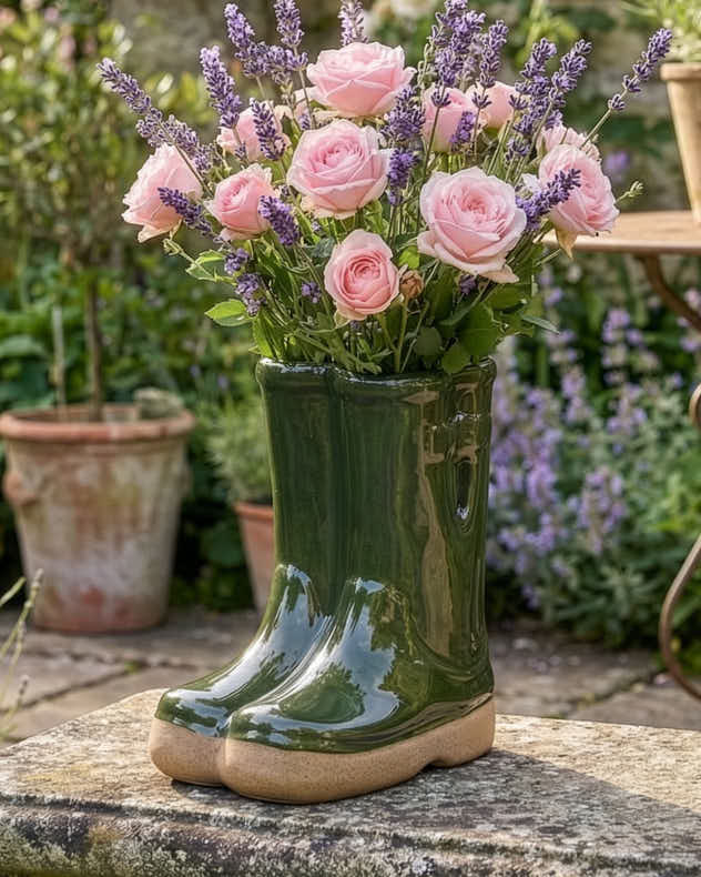 Little & Large Green Welly Boot Plant Pots