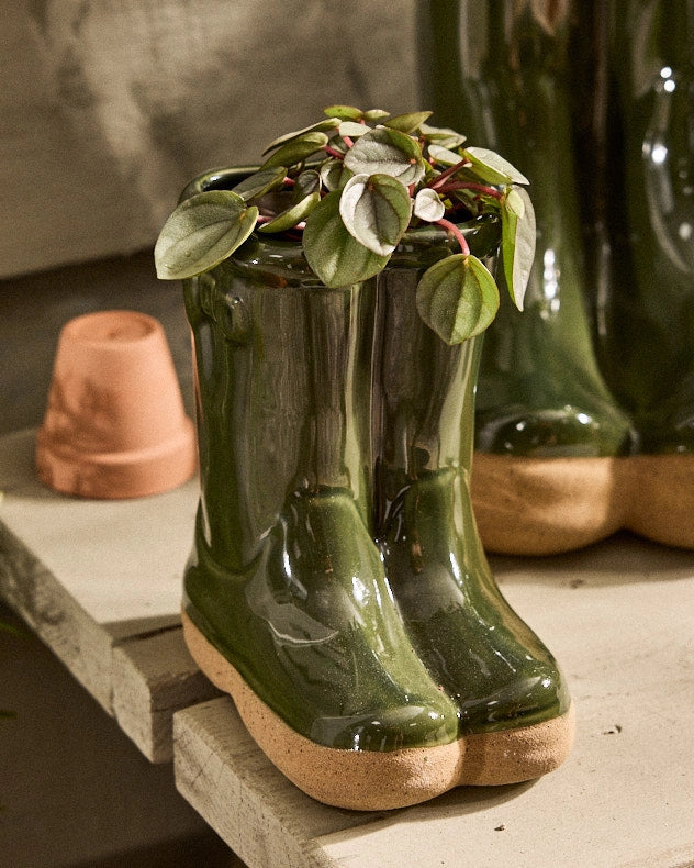 Green Ceramic Welly Planter