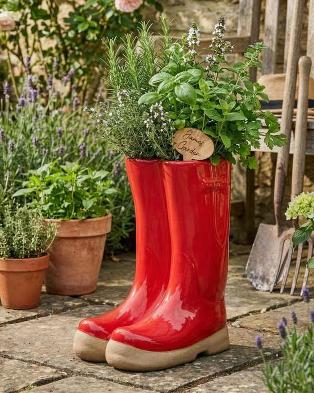 Welly Boot Ceramic Planter with Personalised Marker