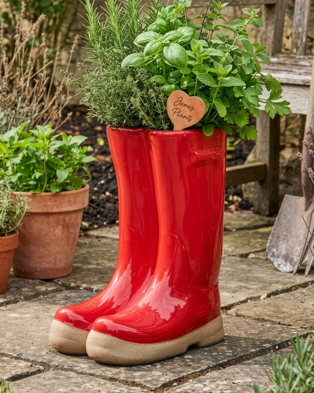 Welly Boot Ceramic Planter with Personalised Marker