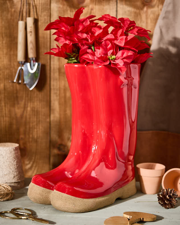Little &amp; Large Red Welly Boot Plant Pots