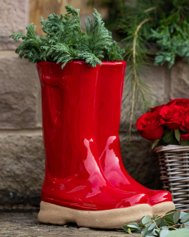 Large Red Green Wellington Boots Planter