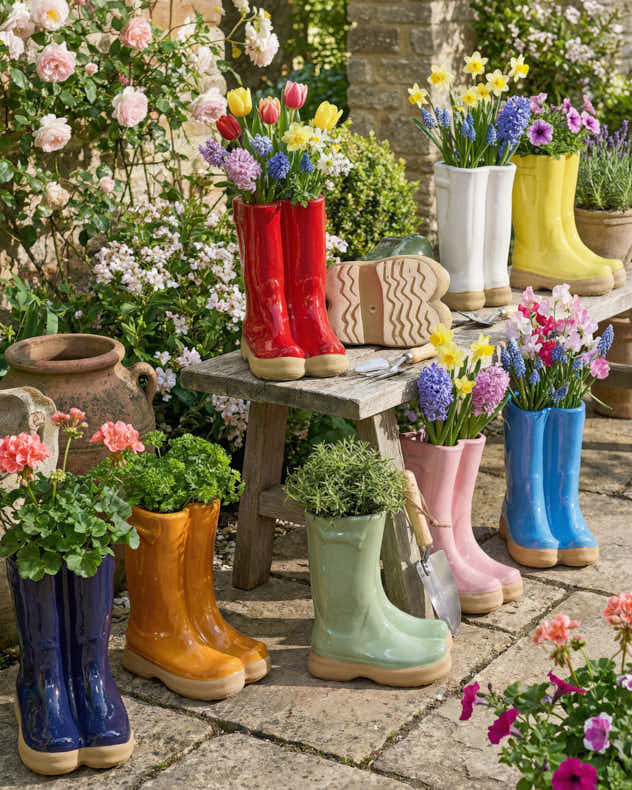 Pots & Planters Red - Large Ceramic Welly Boot Planters