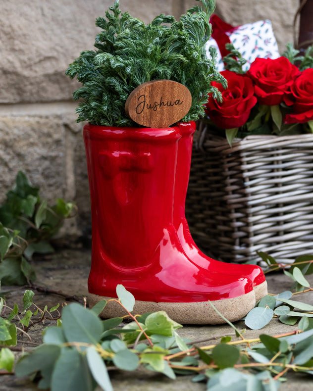 Red Welly Boot Planter with Personalised Marker