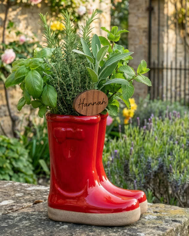 Welly Boot Ceramic Planter with Personalised Marker