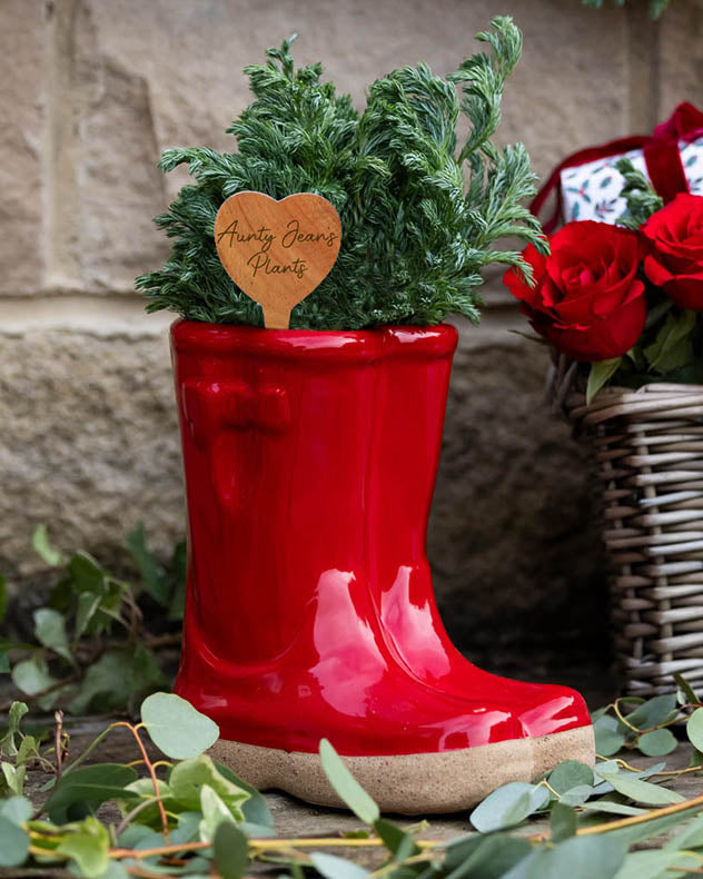 Welly Boot Planter with Personalised Heart Marker