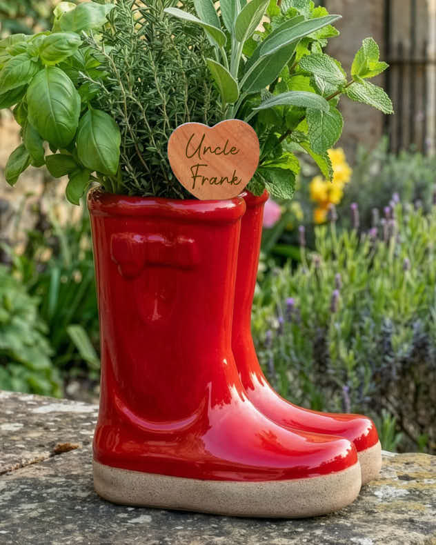 Red Welly Boot Planter with Personalised Marker