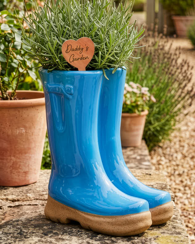 Welly Boot Ceramic Planter with Personalised Marker