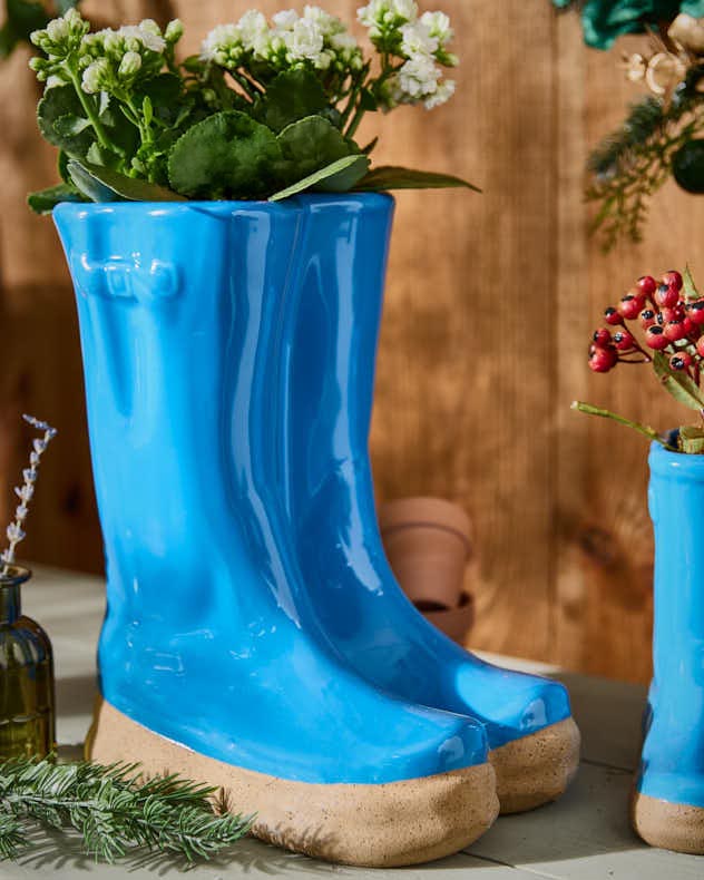 Large Bright Blue Welly Boot Planter