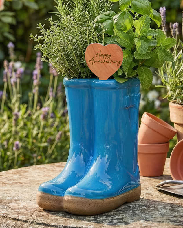 Personalised Bright Blue Welly Boot Plant Pot