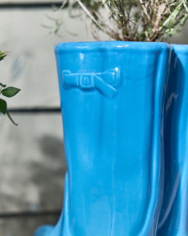 Little and Large Bright Blue Wellington Boot Plant Pots