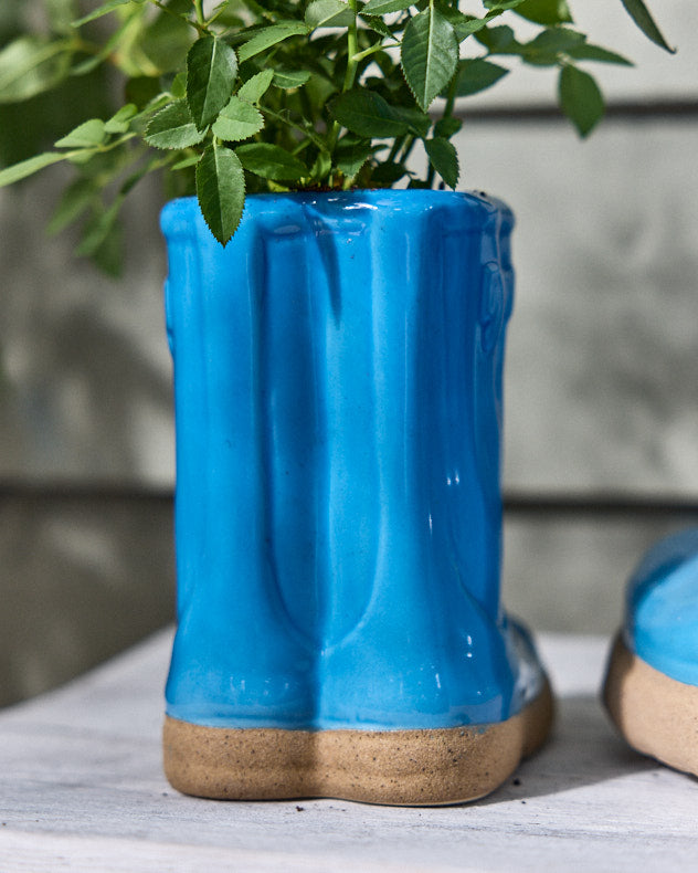 Large Bright Blue Welly Boots Planter with Personalised Marker