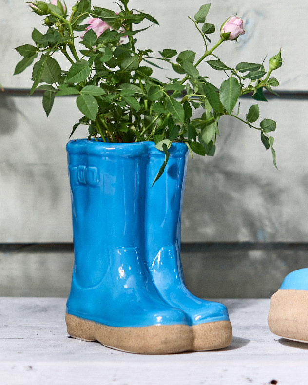 Small Bright Blue Welly Boot Planter