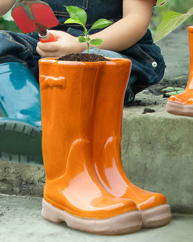 Large Orange Wellington Boots Planter