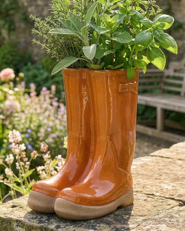 Pots & Planters - Little & Large Orange Welly Boot Plant Pots