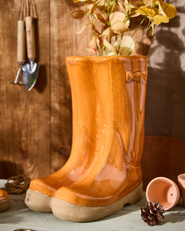 Little &amp; Large Orange Welly Boot Plant Pots