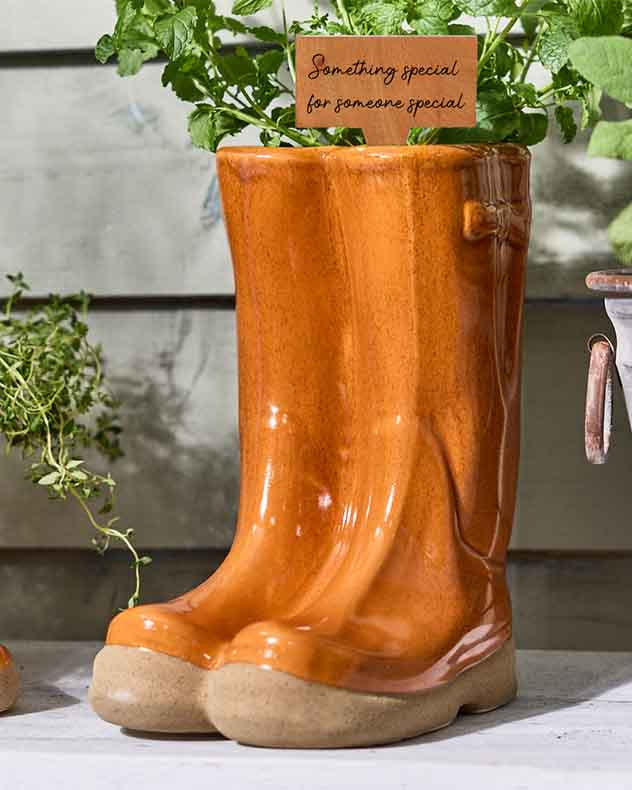 Large Orange Welly Boot Planter with Personalised Marker