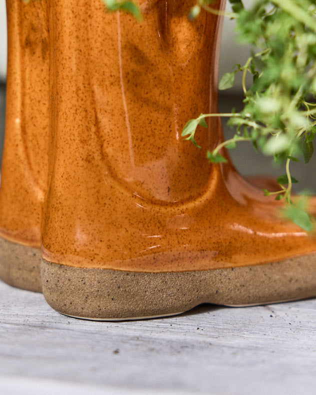 Large Orange Wellington Boots Planter with Personalised Marker