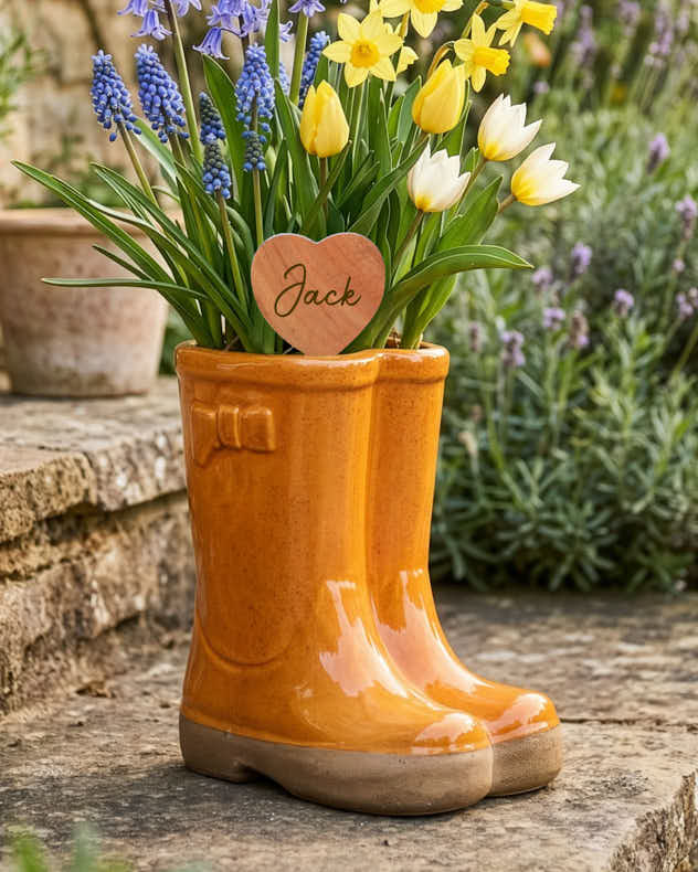 Orange Welly Boot Planter with Personalised Marker