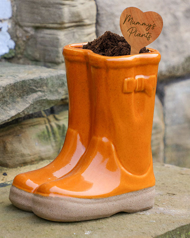 Welly Boot Planter with Personalised Heart Marker