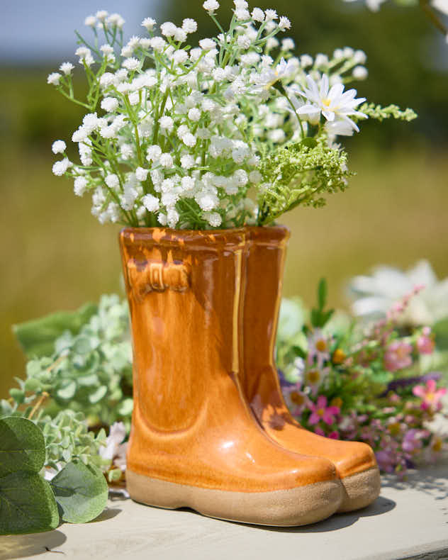Jardinière en forme de bottes Wellington orange