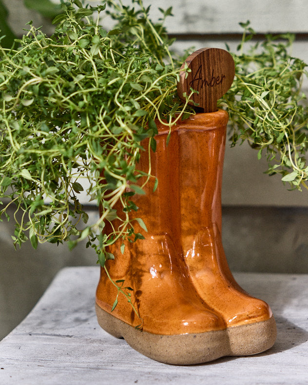 Orange Welly Boot Planter with Personalised Marker