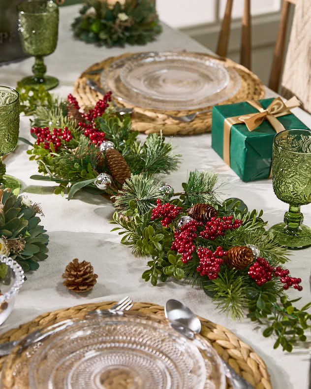 Green & Red & Brown Pinecone Seasonal & Holiday Decorations - Jingle Bell Red Berry Table Centrepiece