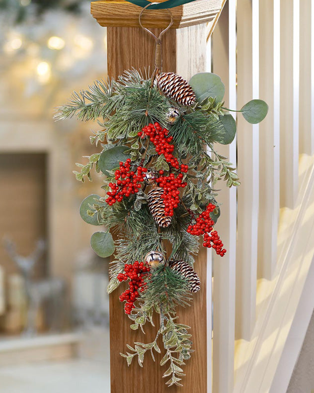 Green & Red & Brown Pinecone Swags - Jingle Bell Red Berry Swag