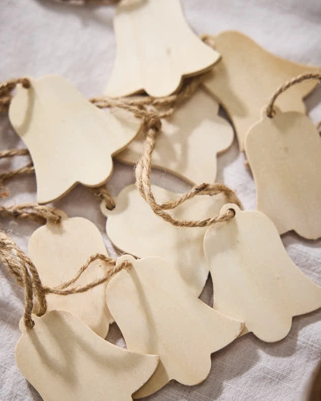 Natural Wood Gift Tags - 10 Pack Wooden Bell Christmas Gift Tags