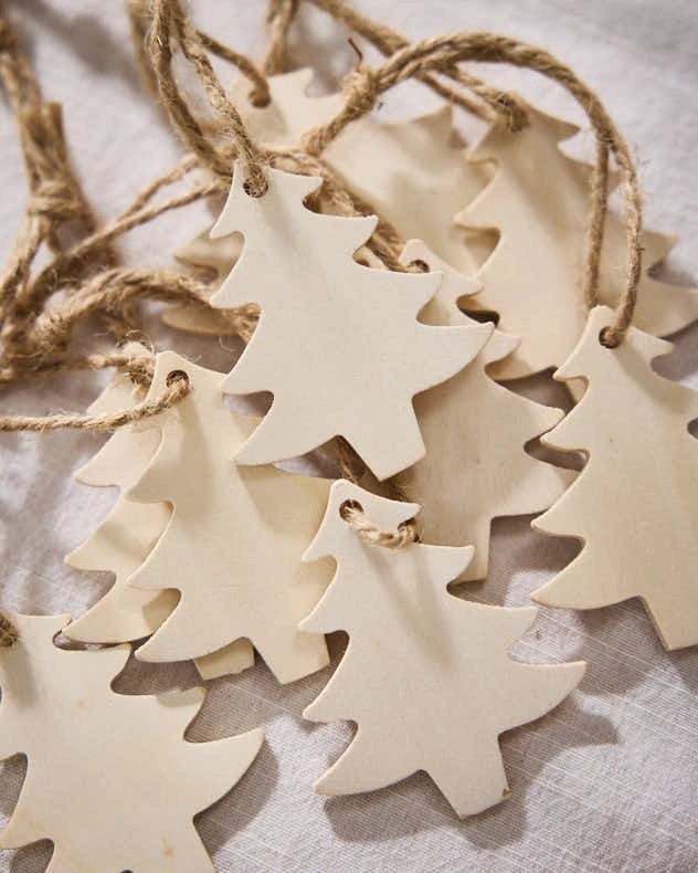 10 Pack Wooden Christmas Tree Gift Tags with rope