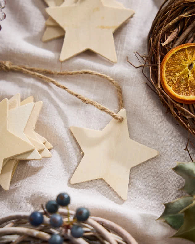 Natural Wood Gift Tags - 10 Pack Wooden Star Christmas Gift Tags