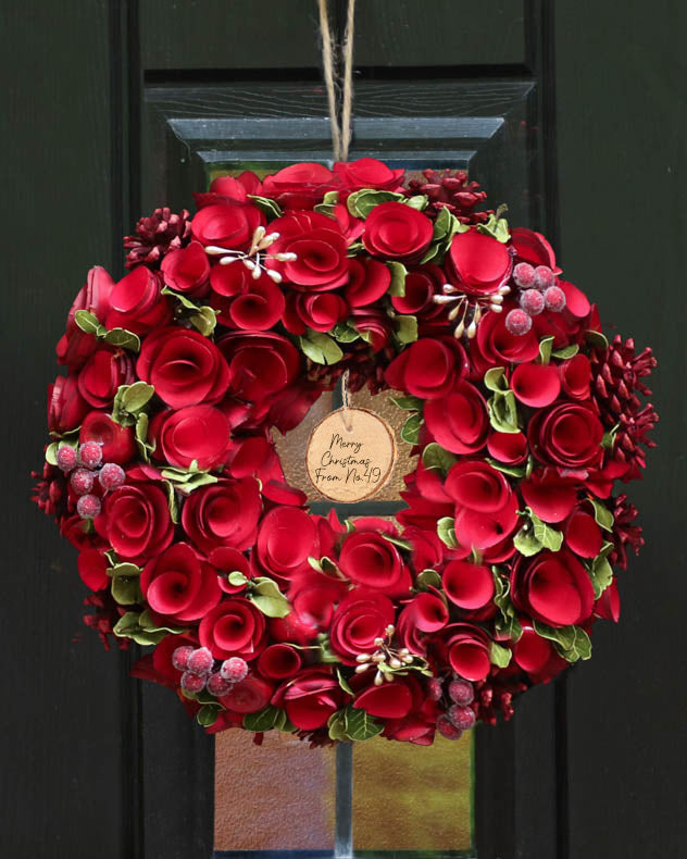 Wreaths - Personalised Red Rose Christmas Wreath 35cm