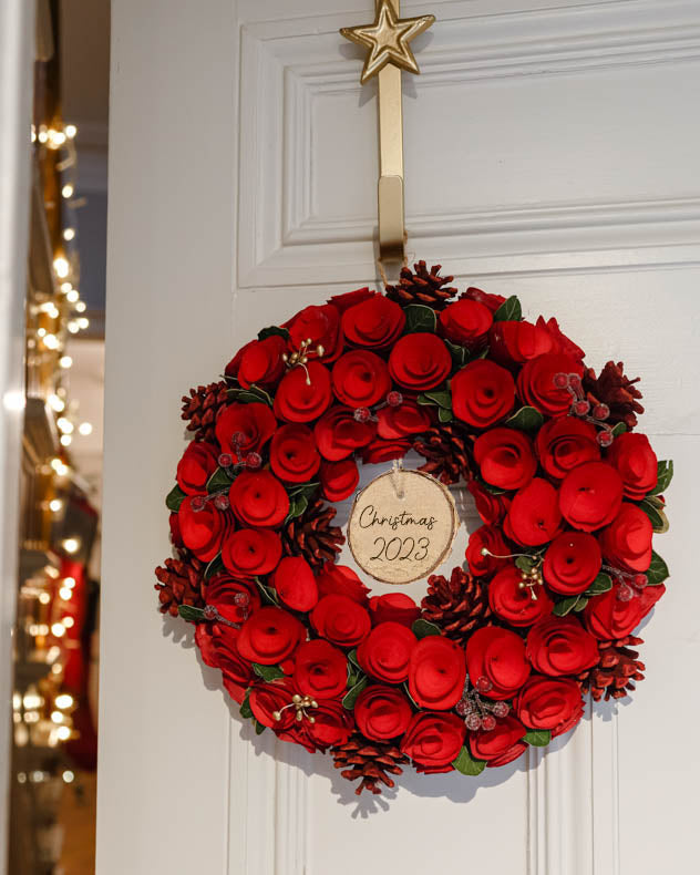 Wreaths - Personalised Red Rose Christmas Wreath 35cm